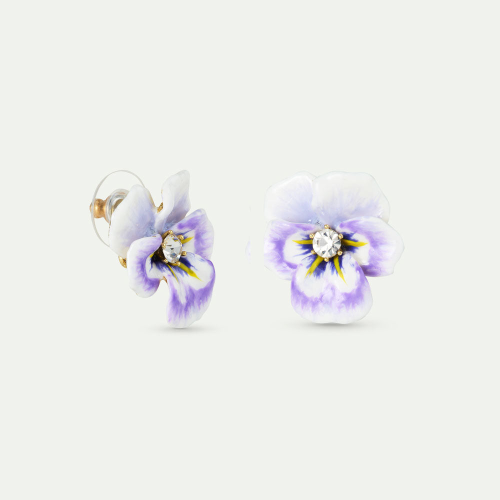 ● レネレイド ピアス 花 パープル 葉 ラインストーン パンジー ○ レネレイド ピアス 花 パープル 葉 ラインストーン パンジー