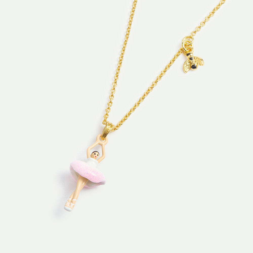 ハレルヤバレリーナ　ネックレス　ピンク 蜜蜂とミニバレリーナのネックレス（コスモスピンク×ラメ） – PLAISIR