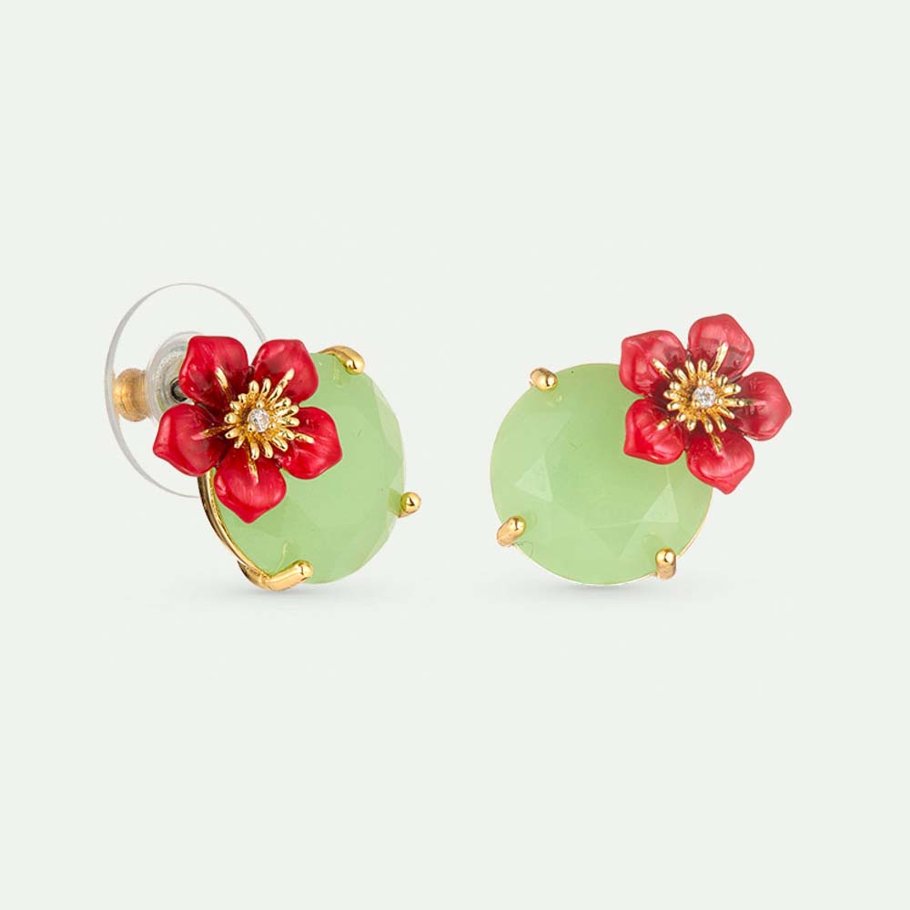 好評再入荷❣️天然本翡翠 ロウカン質翡翠、豪華な大輪の花型ピアス