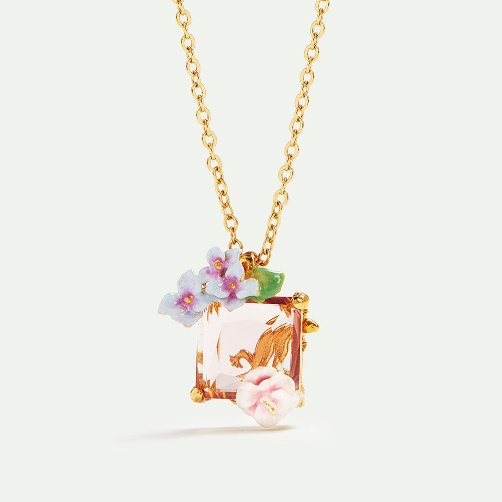蜥蜴がのぞく、ペールピンククリスタルの紫陽花ネックレス – PLAISIR TOKYO