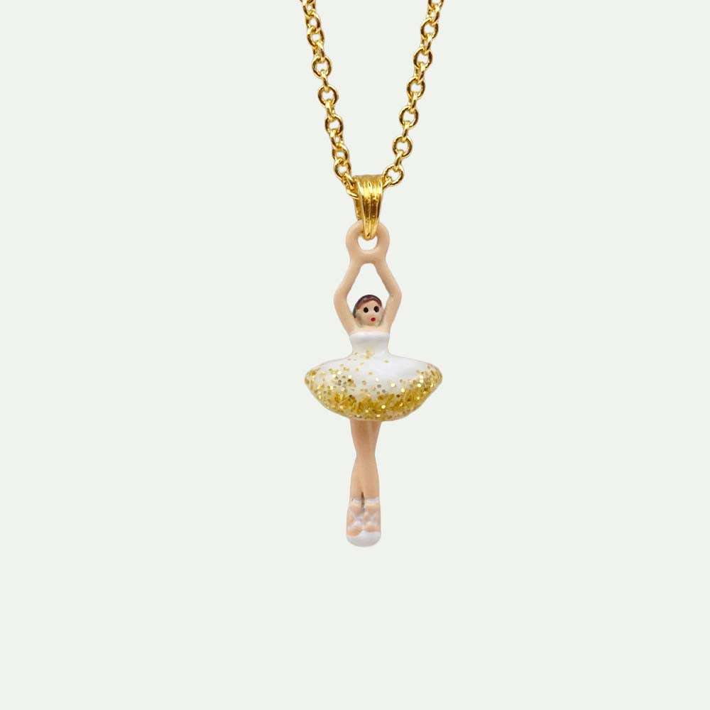 ミニバレリーナのネックレス（ホワイト×ゴールドラメ