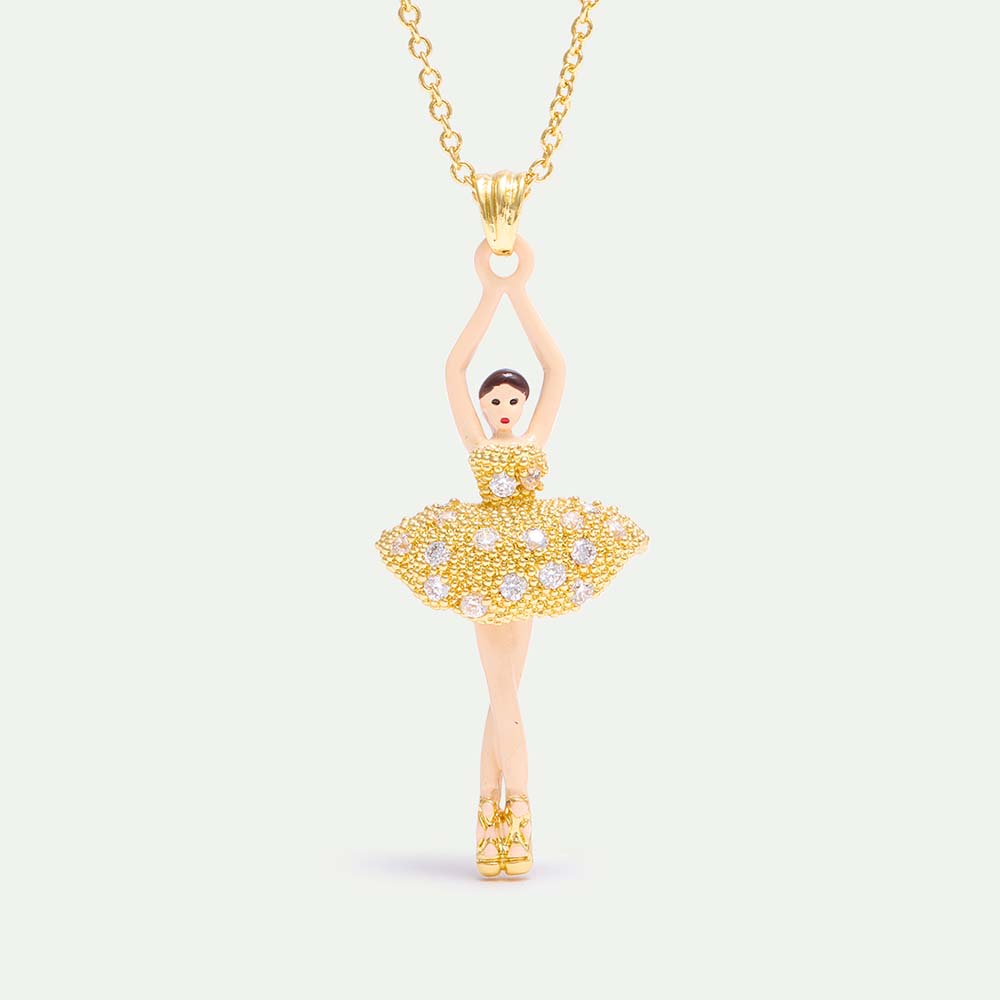 クリスタルと金色ビーズのバレリーナのネックレス（太陽のドレス